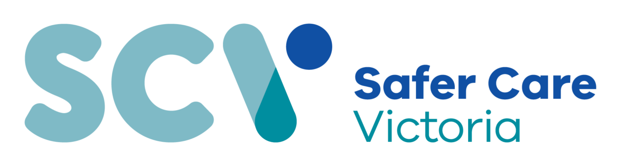 Safer Care Victoria logo featuring the acronym in three shades of blue alongside the name
